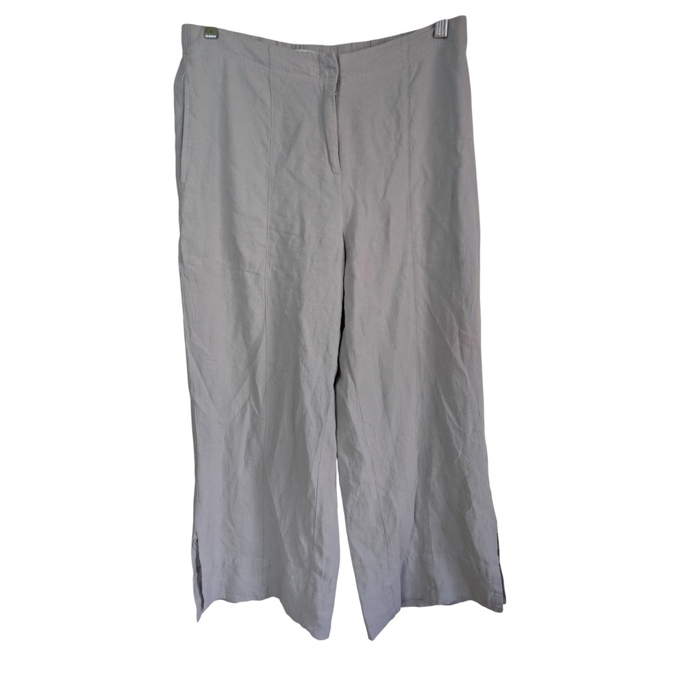 NIC+ZOE Gray Organic Linen Blend‎ Wide Leg Crop Pants Womens 10 Pintuck Slit Hem